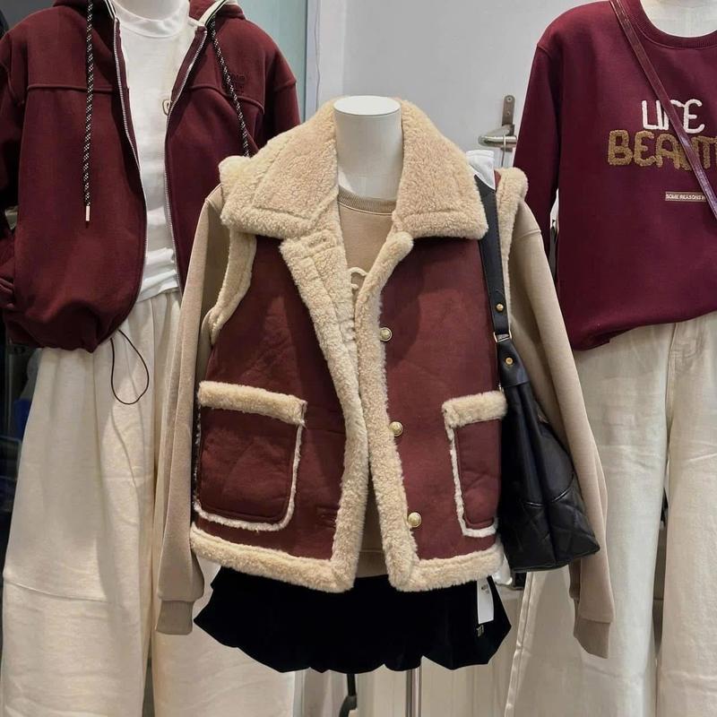 Áo gile da lộn lót lông cho nữ hàng QC L1