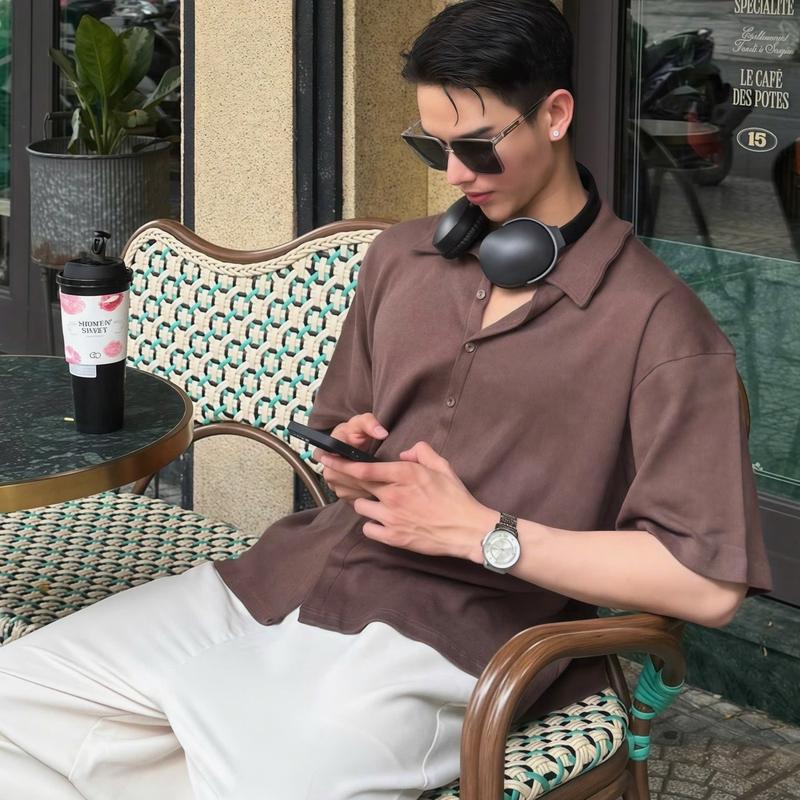 Sơ mi thanh lịch tay ngắn unisex - Chất Gân Đan Premium 24hmood sominam  dep 8