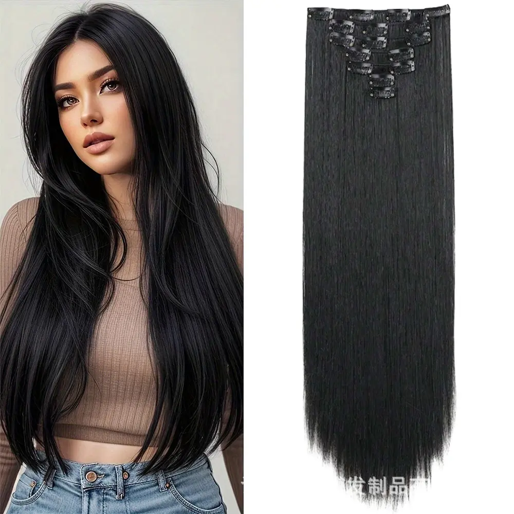Cross-border European and American seven-piece straight hair extensions, foreign trade wholesale, increase hair volume, natural invisible simulation wig extensions