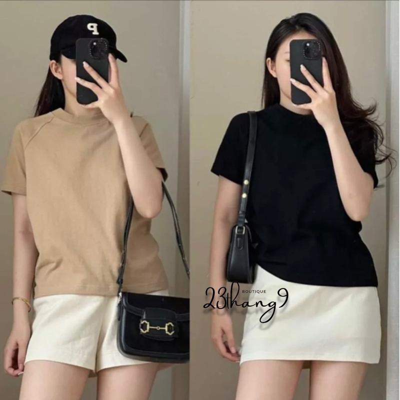 Product Introduction of Áo thun nữ , áo thun dáng ôm trơn basic cộc tay cổ tròn dáng ôm nhiều màu đơn giản vải cotton dày dặn 23thang9 23