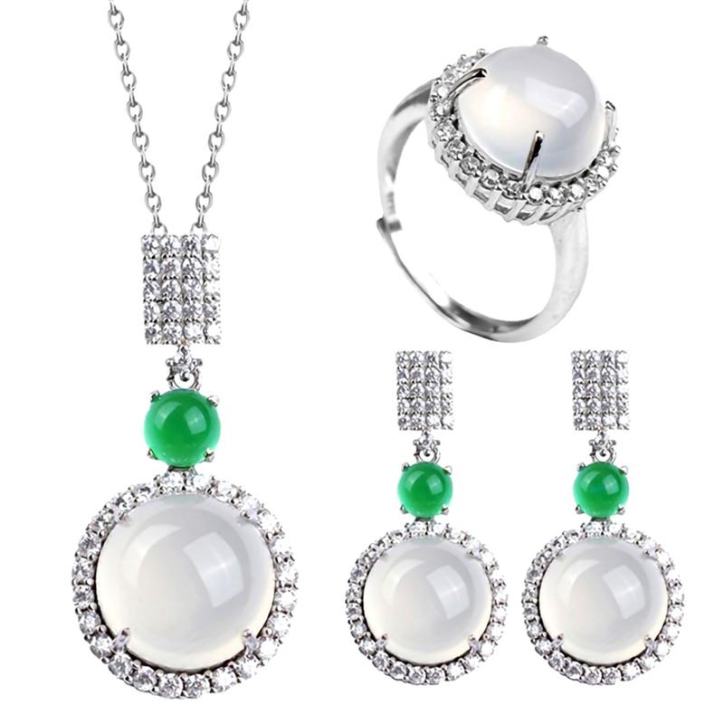 Elegant Fashion Natural zircon Stud Earrings Ring Pendant Necklace Fashion accessories Set High Ice Perfect zircon Three-Piece Set Anniversary Auspicious Birthday 2