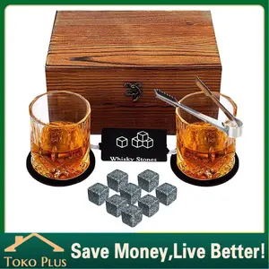 All In One Premium Whisky Glass Gift Set - Dengan Batu Stainless Ice, Gelas Minum Wiski Es Batu Anti Cair, dan Kotak Hadiah Kayu