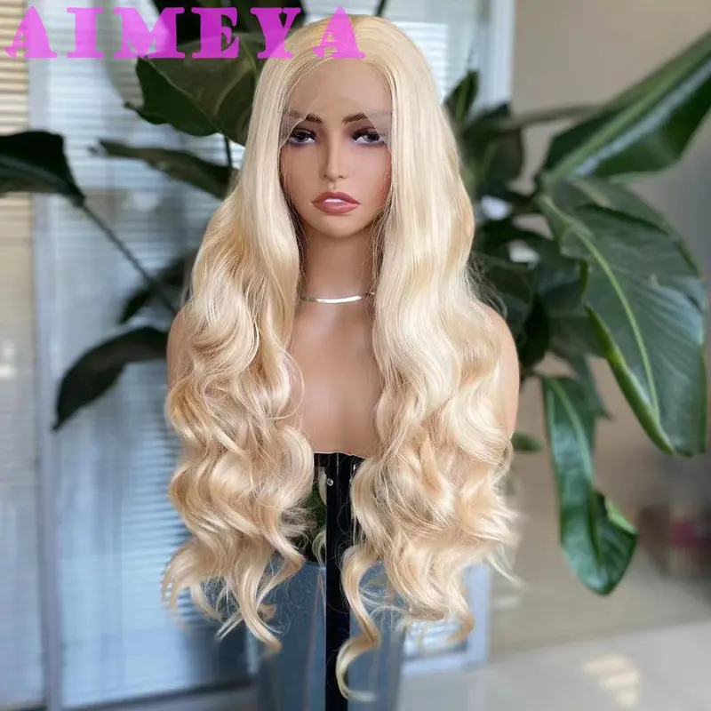 AIMEYA Blonde Wig Long Body Wave Lace Front Wig  Synthetic Lace Wig for Women Girl Heat Resistant Hair Cosplay Daily Use 3