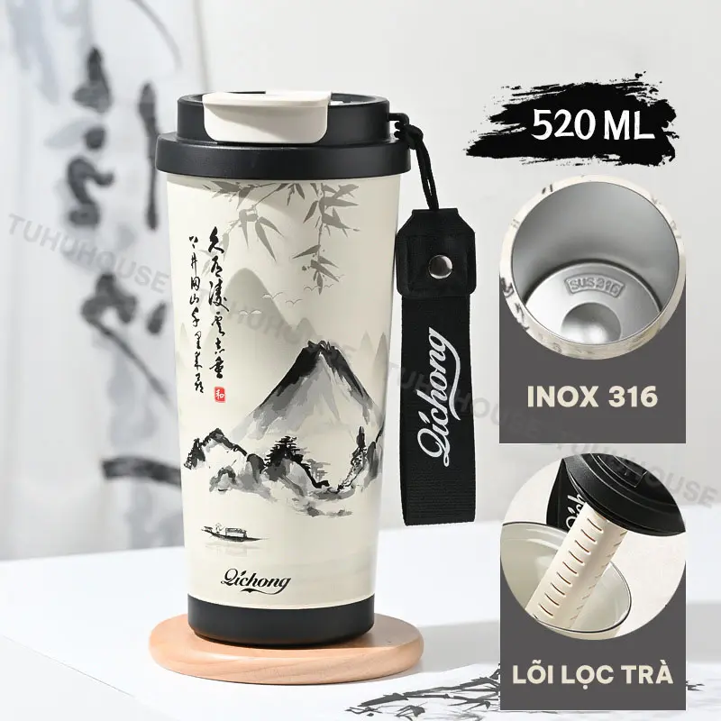 Ly giữ nhiệt Qichong 520ml có quai xách, cốc giữ nhiệt nóng lạnh inox 316 cao cấp – TUHUHOUSE 5