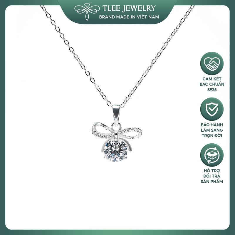Dây chuyền bạc nữ TLEE nơ thắt đính nụ đá tròn nữ tính TLEEJEWELRY D0390