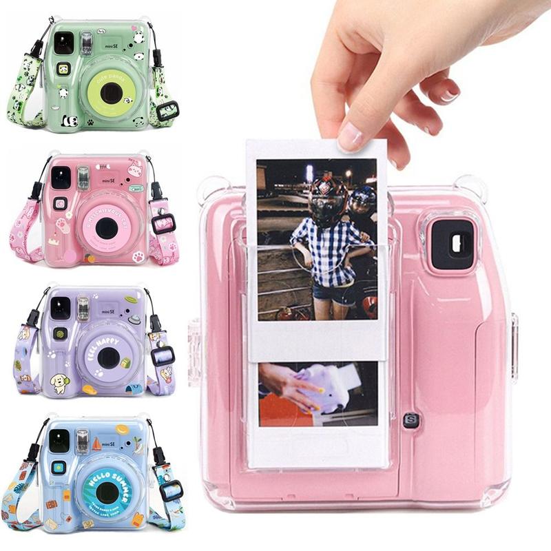 Product Introduction of New Sticker 3 in 1 Instant Camera Case with Shoulder Strap Transparent Protective Cover Shockproof Camera Bag for Fujifilm Instax mini SE 16