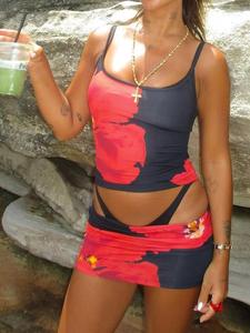 Women's Colorblock Floral Print Cami Top & Skirt Two-piece Set, Casual Fashion Two-piece for Summer, Ladies Clothes for Beach Holiday Vacation, Womenswear