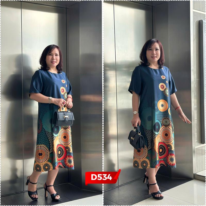 Đầm Trung Niên D534 Họa Tiết Hoa Văn 3D Cho Mẹ Đi Tiệc Chất Lụa Sang Trọng Thanh Lịch, Thời Trang Women Dress NP Clothing U60 4