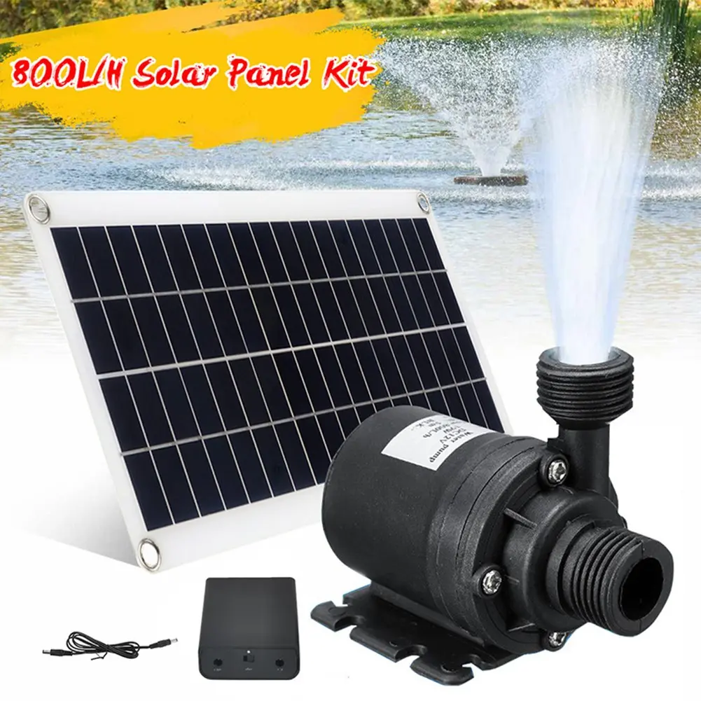 Máy bơm nước năng lượng mặt trời, 800l / h, DC 12V, không chổi than, bơm bảng điều khiển năng lượng mặt trời 20W, thích hợp cho ao cá và vườn