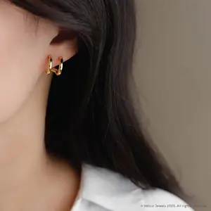 Double Row Stud Earrings — 18K Gold Plated Stainless Steel Anting Anti Karat