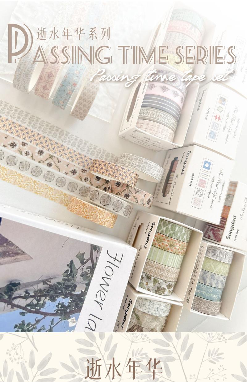 Product Introduction of [SG] Washi Tape Set For DIY Decorative 10mm x 2M x 5 Rolls Passing Time Series Washi Tape 0