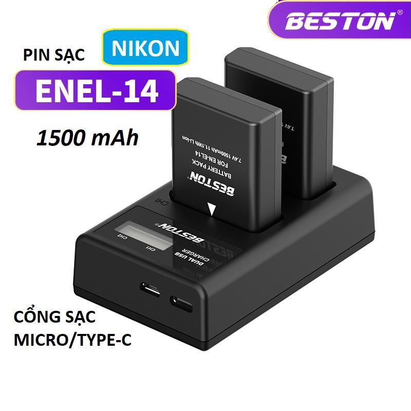 Bộ Pin EN-EL14 1500mAh Sạc Beston Dùng Cho Máy Ảnh Nikon D3100 D3200 D3300…