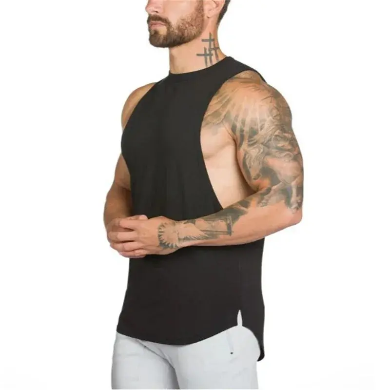 Blank Running Vests Mens Gym Clothing Bodybuilding Stringer Tank Tops Summer Cotton Cut Off Fitness Muscle Guys Sleeveless Shirt 3