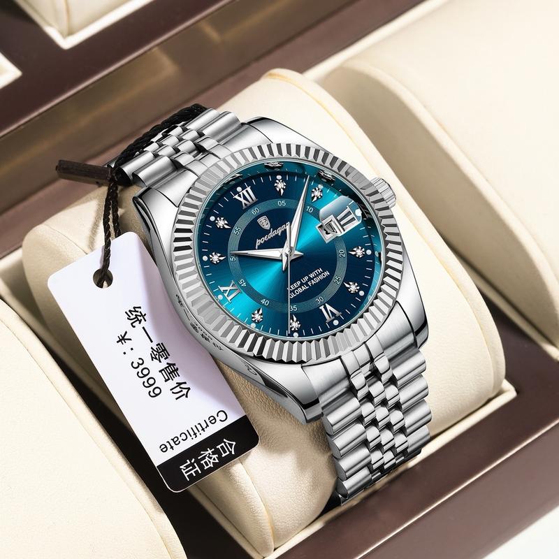  Đồng hồ nam Poedagar 910 dạ quang mặt kính hình giọt nước dây thép khóa luxury Watch Đeo Tay 