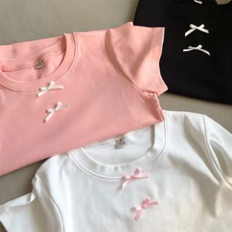Áo Baby Tee - Đính nơ Ôm body - Chất Thun gân co giãn 4