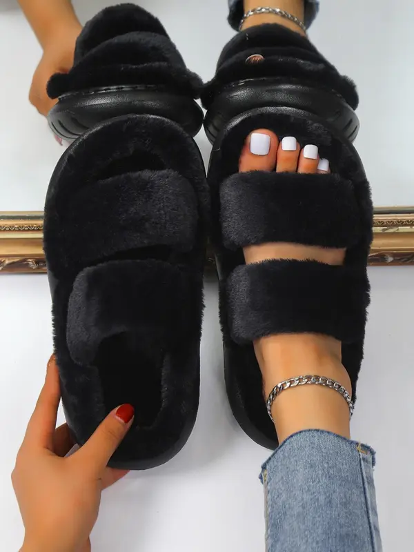 Women's Simple Plain Color Plush Slippers for Women, 1 Pair Casual Comfortable Home Slippers for Fall & Winter, Fluffy Winter House Shoes for Indoor and Outdoor 4