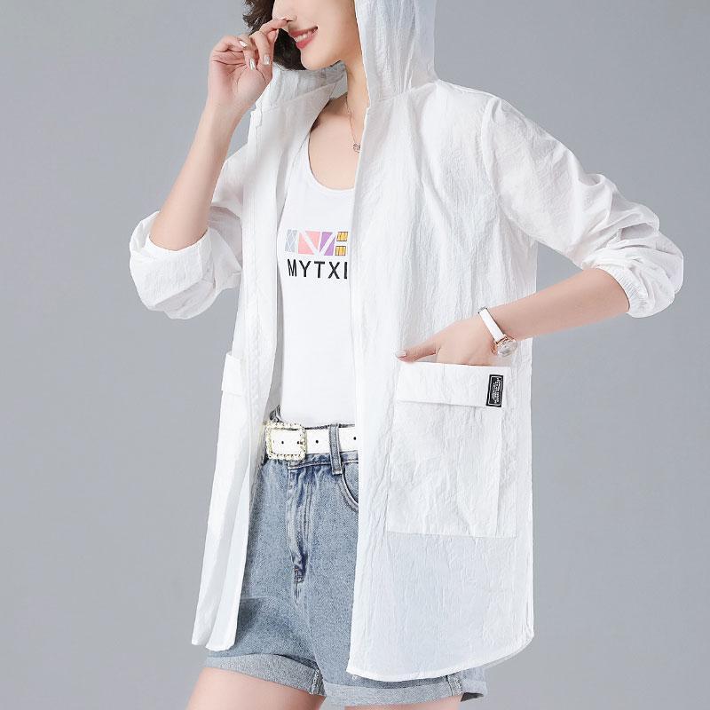 Product Introduction of Plus Size S-5XL Women Sun Protection Trench Jacket Thin Zipper Hooded Summer Fashion Casual Elegant Loose Windbreaker Coat Outerwear White Grey Pink Red Green Purple 22