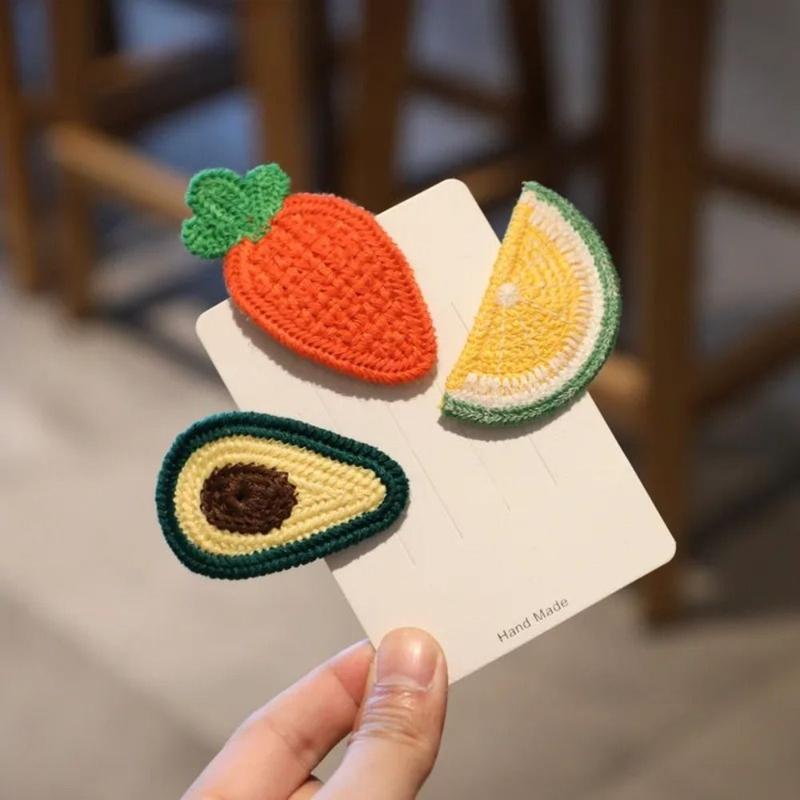 Product Introduction of New Knitted Plush Cartoon Fruit Hairclips Colourful Embroidery Children's Hair Clip Bangs BB Clip 10