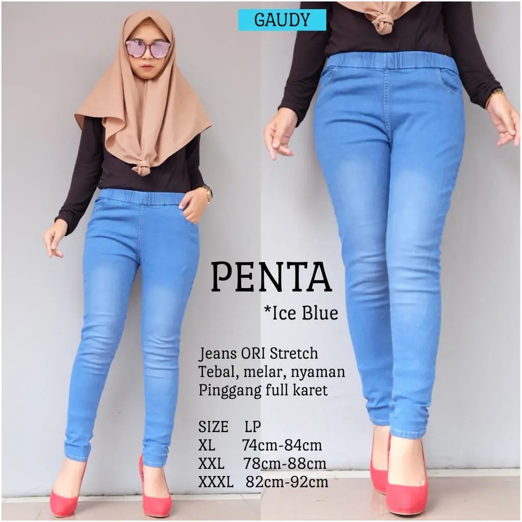 Promo Termurah Jeans Wanita Jumbo Pinggang Karet Legging Wanita Jegging Jeans Muat BB 120 Kg