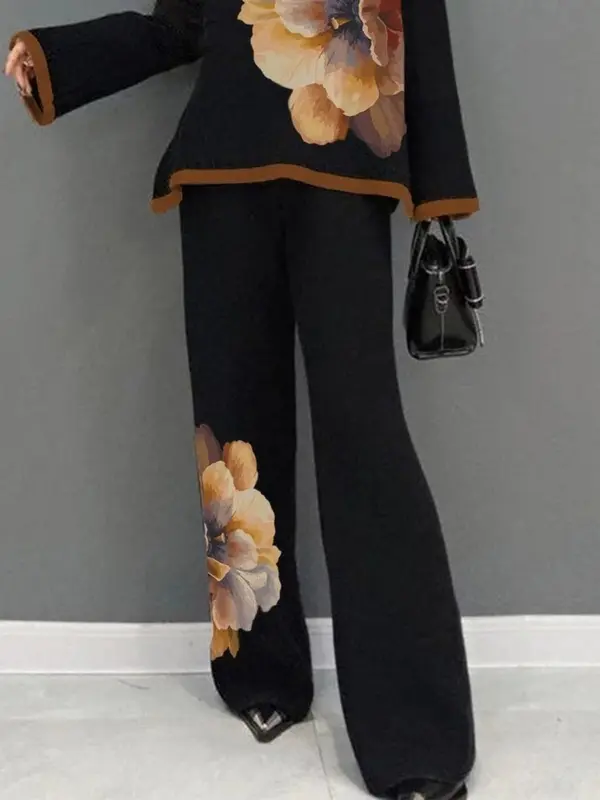 Women's Floral Print Flare Leg Pants, Elegant High Waist Bell Bottom Trousers for Daily Wear, Ladies Bottoms for All Seasons 0