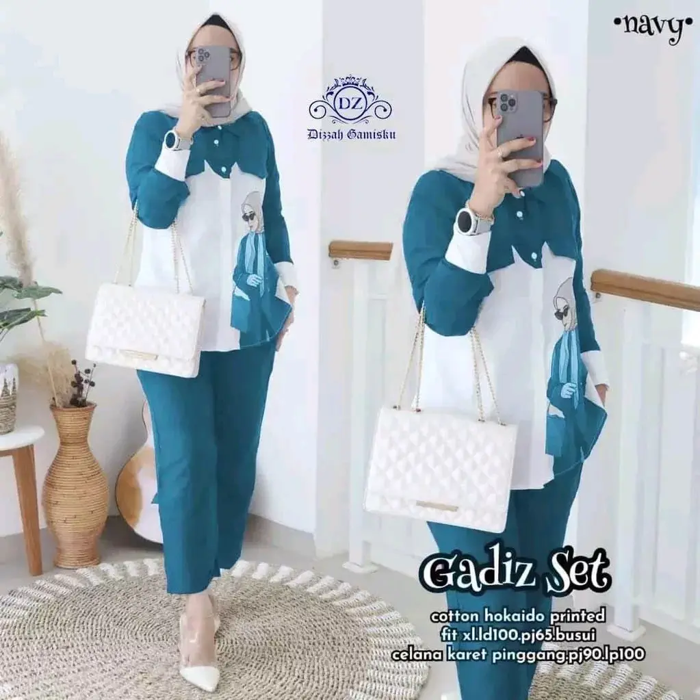 Gadiz set/Setelan wanita Setelan kombinasi sablon/Setelan katun full kancing Panjang Baju