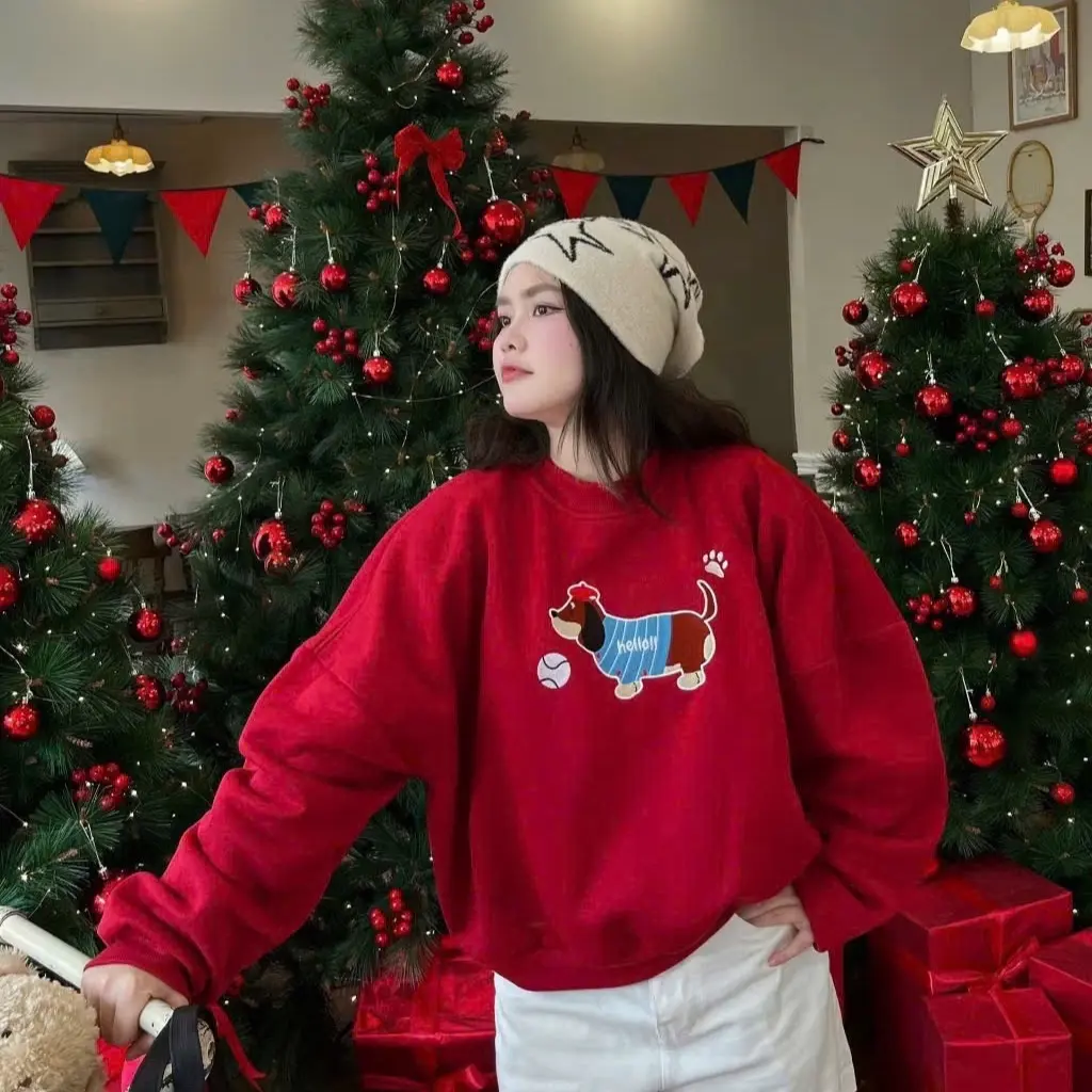 [ Deal Mở Bán] Áo Nỉ Sweater Tết Thêu Cún Cute- Chất Nỉ Bông Tàu ( VỪA TAY) - Form Unisex- NT Shop Menswear - Top, Nữ Cotton Women Hoodie