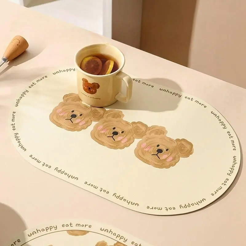 Tấm Lót Bàn Hình Gấu, Thiết Kế Hoạt Hình Dễ Thương, Làm Bằng Da Chống Thấm Nước, Thảm Cách Nhiệt, Trang Trí Để Bàn 2