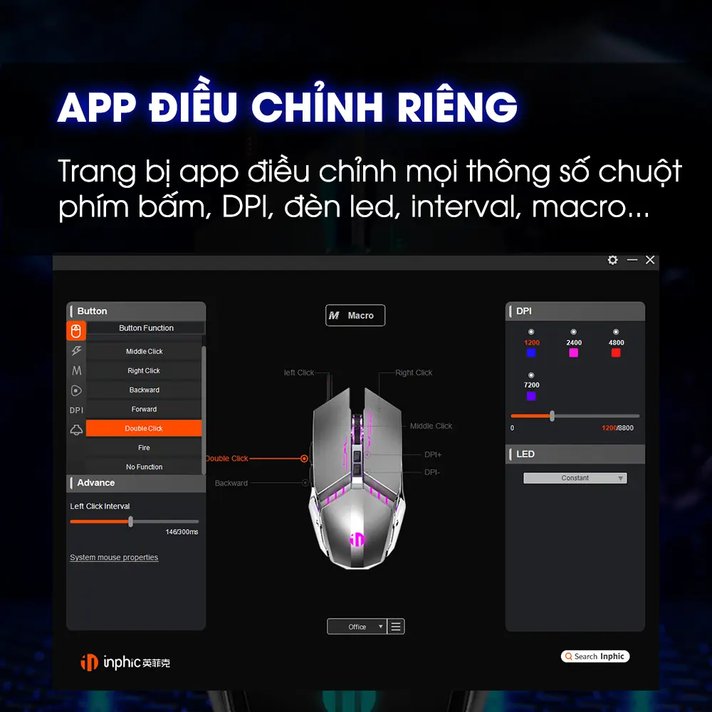 Chuột gaming máy tính SIDOTECH INPHIC W2 có dây silent 7 nút bấm chống ồn có app led macro cho game thủ | BigBuy360 - bigbuy360.vn