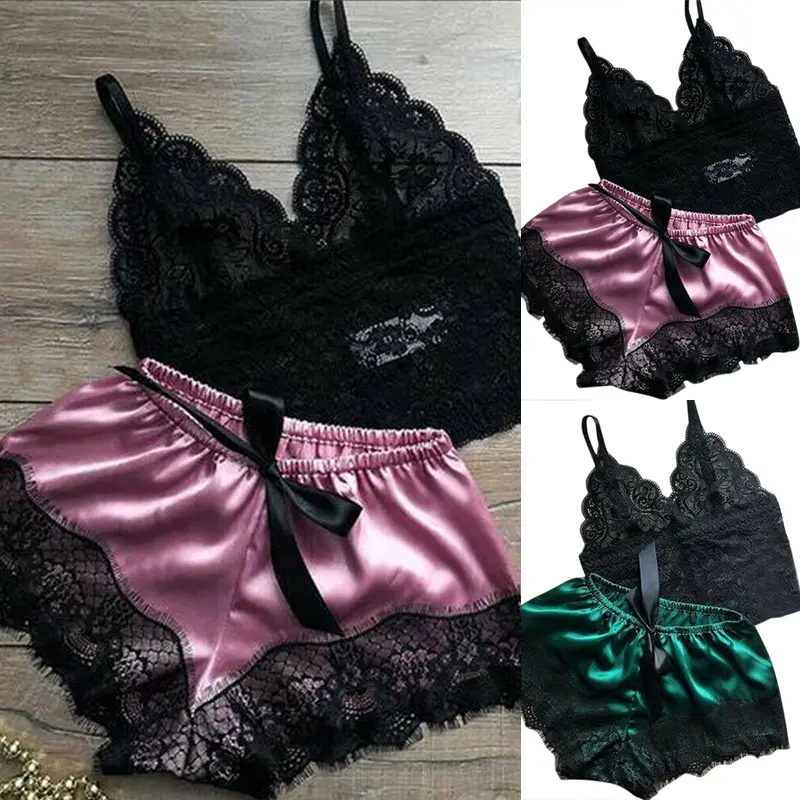 Đồ Ngủ Ren Cho Nữ, 2 Món, Đồ Lót, Áo, Quần Đùi, Bộ Đồ Ngủ Babydoll