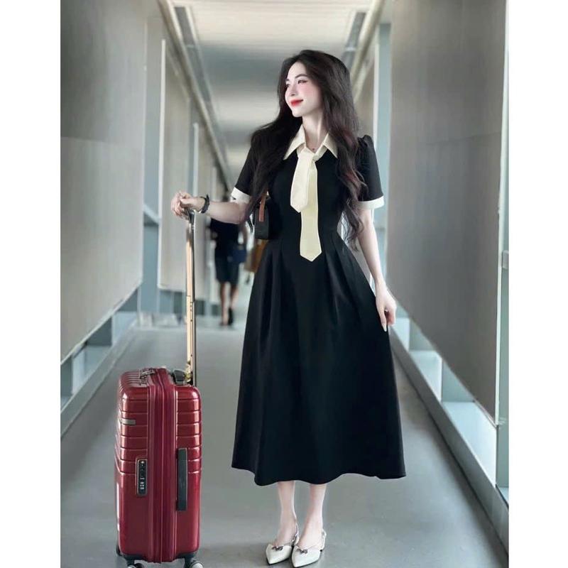 BIGSIZE HIẾU HIẾU (55-95KG) - Đầm thiết kế nữ dáng dài cổ bèo cột nơ cà vạt sang trọng dự tiệc