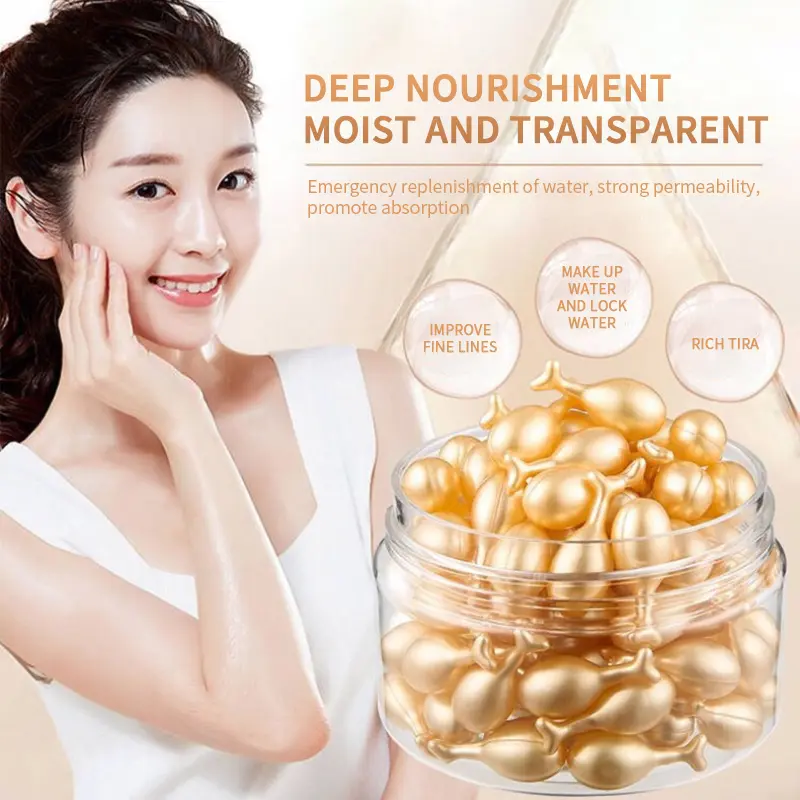 Kapsul Pati Asid Hyaluronik dan Vitamin E, Penjagaan Kulit Mencerahkan, Serum Muka, Tersedia dalam 30/38/50/60/100Pcs Skincare Pemutih Wajah