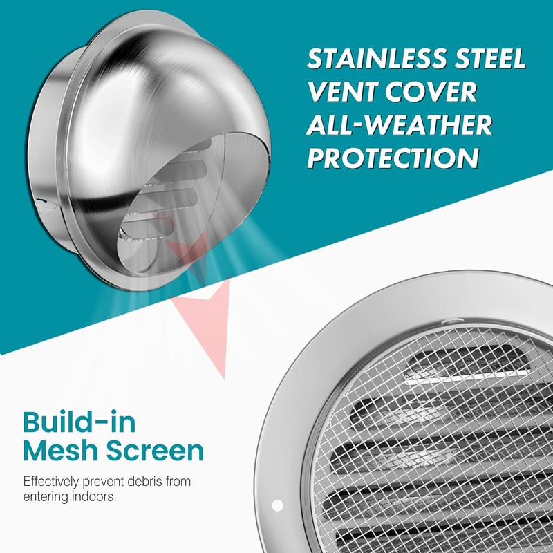 Stainless Steel Round Dryer Vent Cover, Wall-mounted Exhaust Hood for Bathroom Ventilation and Air Exchange, Dryer Replacement Outlet Accessory 6