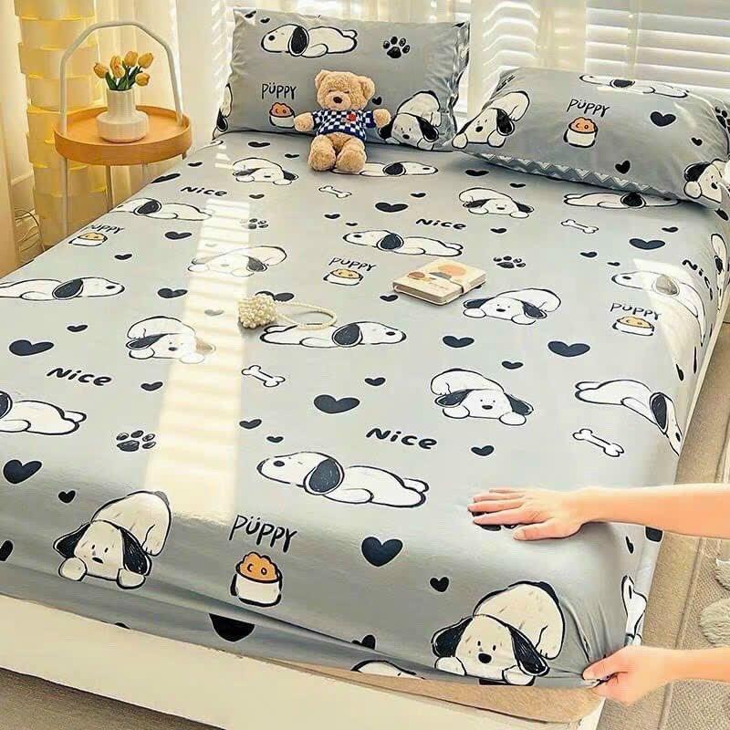 Bộ ga gối 3 món bọc đệm 2-10cm ,chất poly cotton,kích thước từ 1m-2m mẫu caro 2