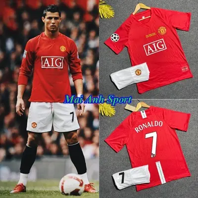 Bộ Quần Áo bóng đá CLB MU AIG Sân Nhà 2007/2008  - Vải Polyeste Gai Thái Chuẩn Thi Đấu