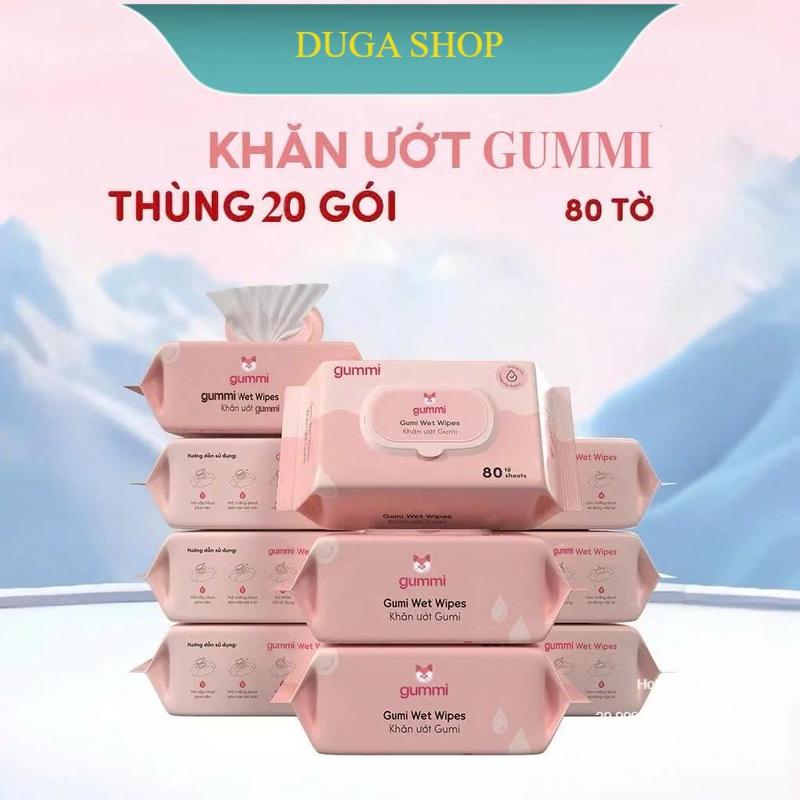 DUGA SHOP Thùng 10 Gói, 5 Gói Khăn Ướt Gummi Không Cồn Không Parabens 80 Tờ…