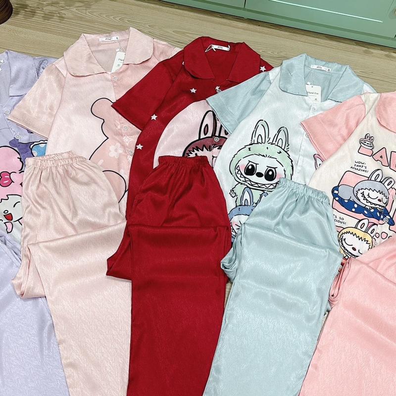 Set bộ ngủ mặc nhà lụa xước nữ cộc dài có sz 40-65kg đồ macnha Women pizamanu pijama ladder Voi Thun 8