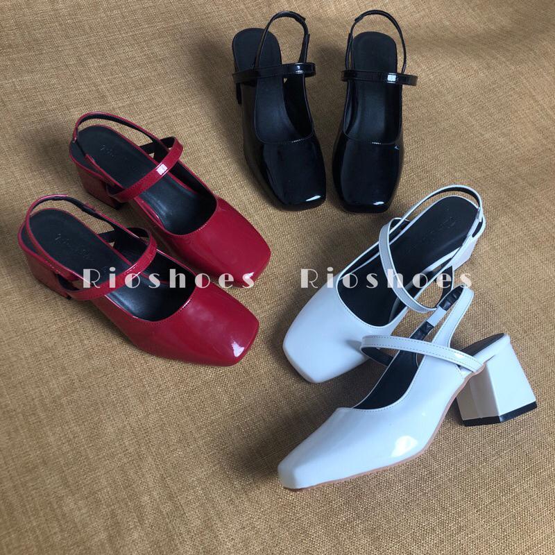 giày búp bê MAry Jane da bóng cao cấp quai hậu dây chun co dãn,gót vuông 5cm chắc chắn dễ đi,giày rioshoes,cao gót 5p Nữ Jean 4