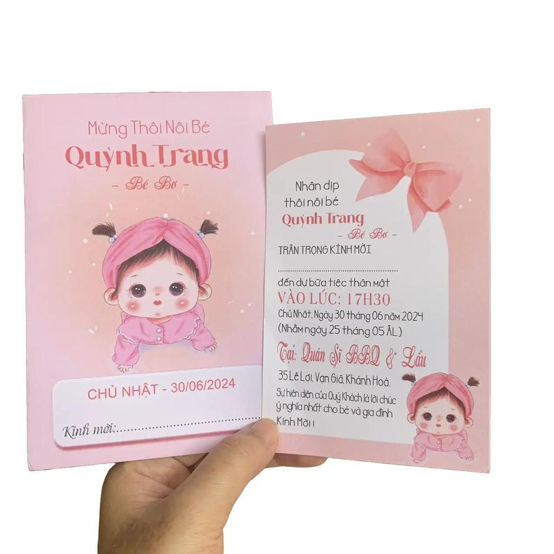 Combo 120 thiệp sinh nhật cho bé gái màu hồng chibi dễ thương