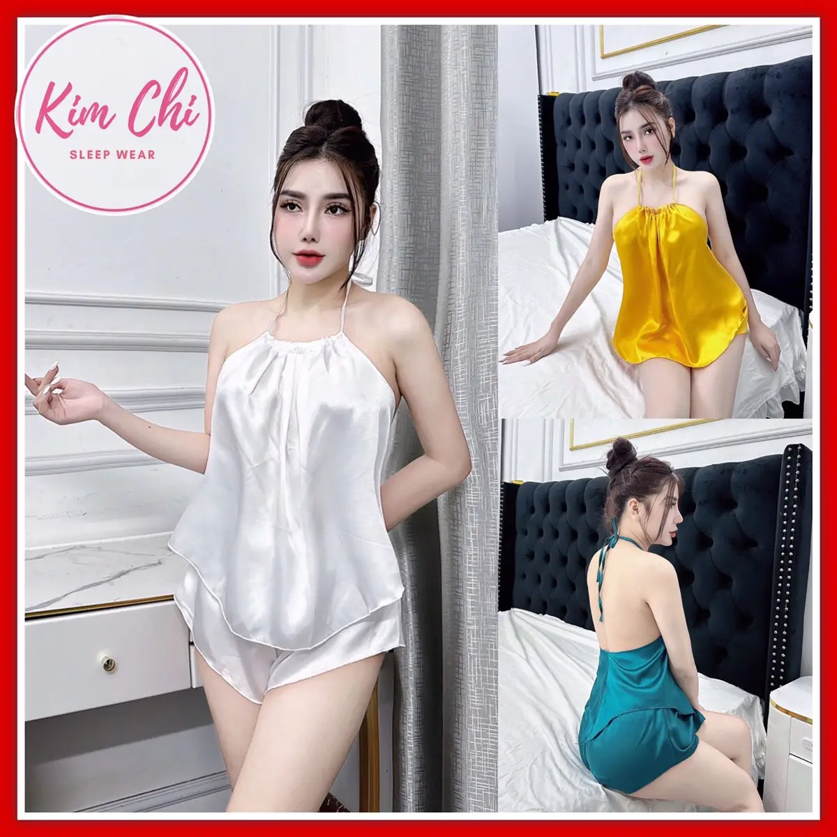 Đồ ngủ nữ quyến rũ, set yếm xinh mặc  40 - 65 kg,  lụa  mặc mát mùa hè, gói 1 bộ Áo  Women Top  đồ ngủ phi lụa nữ - 1
