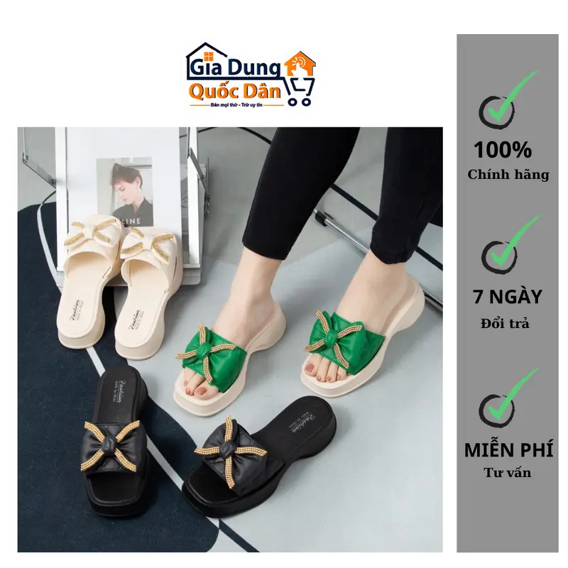 Dép nữ đế dày xỏ ngón đi trong nhà thắt hình nơ cho các chị em DéP Shoes 1