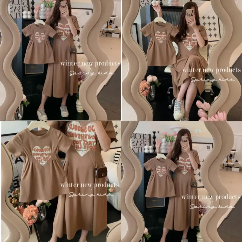 Trang Phục Mùa Hè, Phong Cách Hàn Quốc, Thường Ngày, Thiết Kế Tình Yêu Tiếng Anh, Quần Áo Mẹ Và Con, Cạp Cao, Váy Mẹ, Phong Cách Hợp Xu hướng Thích Hợp Cho Trang Phục Mẹ Và Con 3