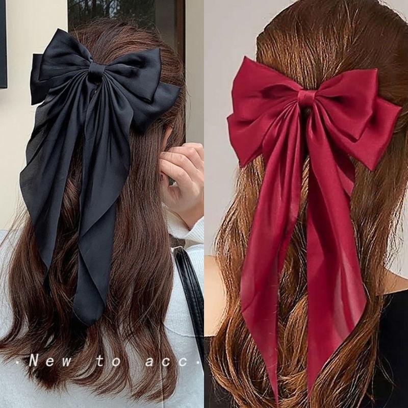 Korea Big Bow Floral Long Ribbon Hairpin Headband Back Head Hair Clip Women Fashion Hair Accessories 0