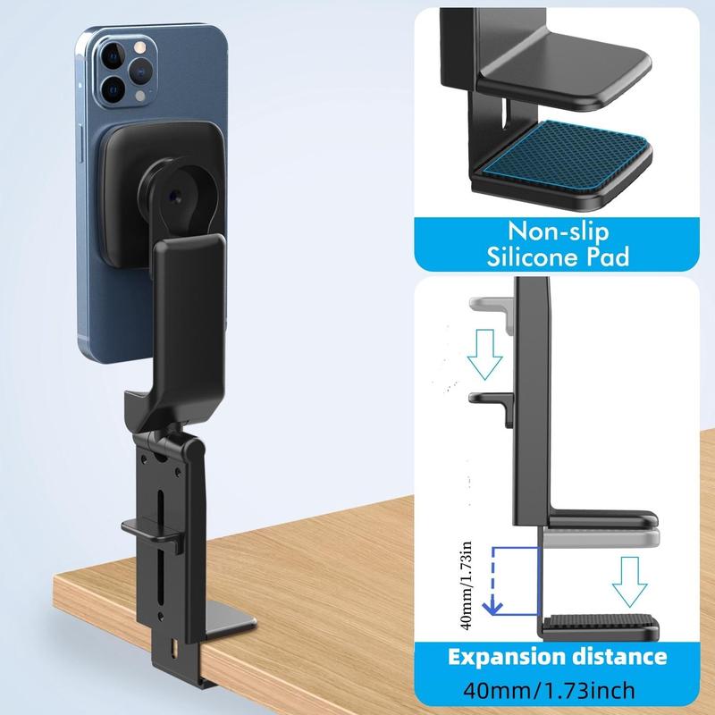 Product Introduction of Portable Travel Phone Holder, Magnetic Desktop Stand, Flexible Rotation Cellphone Mount, Train Seat Clamp Folding Rack 6