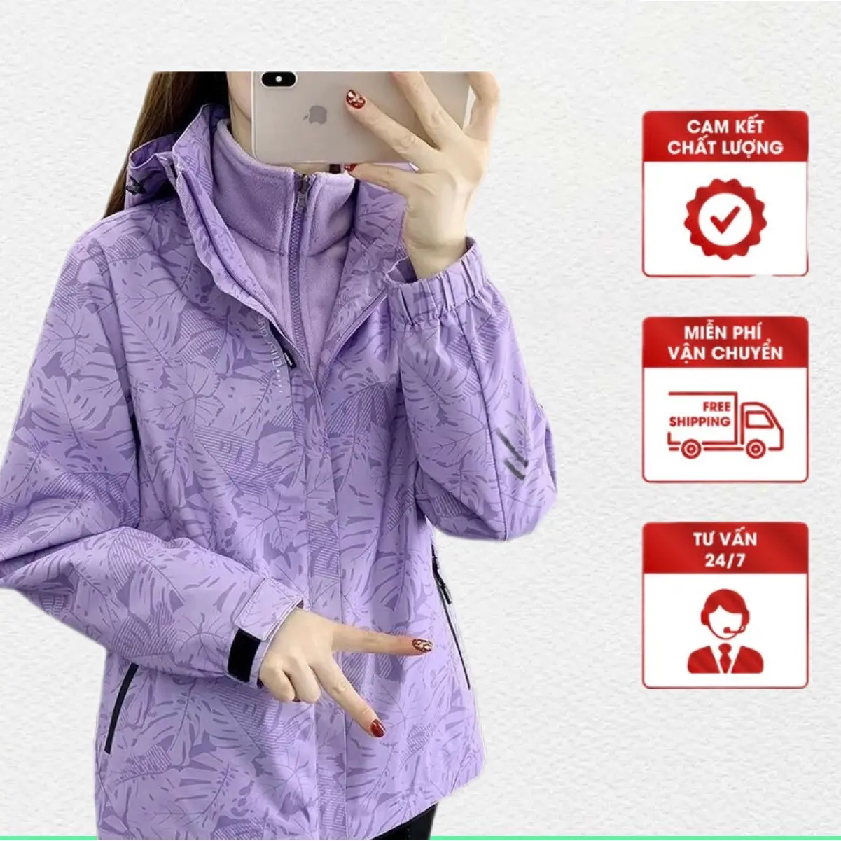 Áo Gió Hoạ Tiết Nam Nữ INDOCHI 2 Lớp Dày Dặn Lót Lưới Thoáng khí.