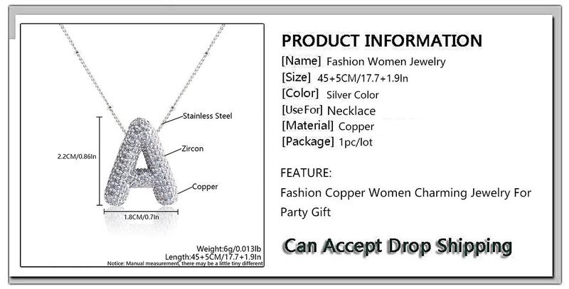 Product Introduction of Hot Sale Copper Inlaid Zircon 26 One English Letter Necklace Female Pendant Bubble Letter Personality Lucky Clavicle Chain 0