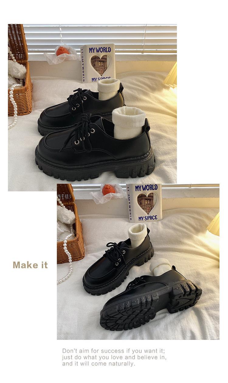 Product Introduction of British Style Leather Shoes Women's New Spring and Autumn Thick Bottom All-Match JK Pumps with Skirt Loafers Retro Black Tie 16