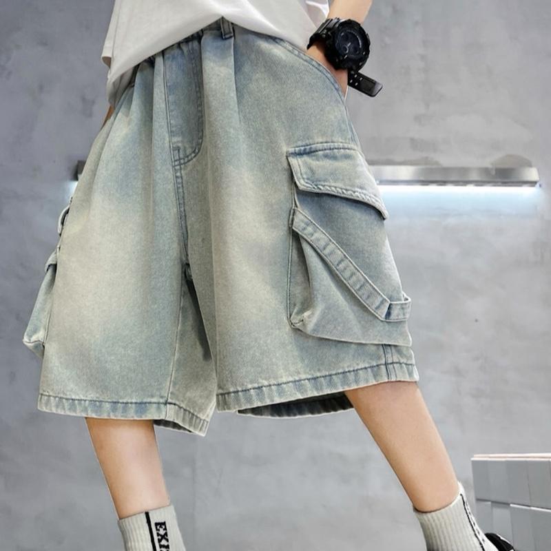 [18-55kg] Quần bò túi hộp dáng ngố cho bé trai size đại, quần short bò túi hộp cá tính phong cách Hàn quốc cho bé trai sành điệu, quần bò cho bé trai mẫu mới 2025