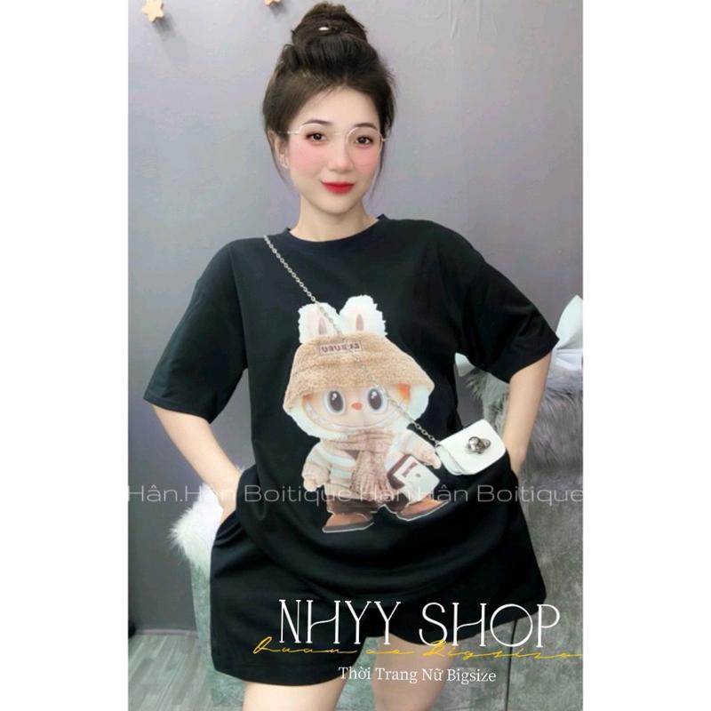 Bigsize 60-90kg Set bộ đùi thun cottong in hình labubu cho nữ, Bộ đồ áo thun tay lỡ in hình labubu tay lỡ + quần đùi lưng thun in hình Nhyy Shop 1