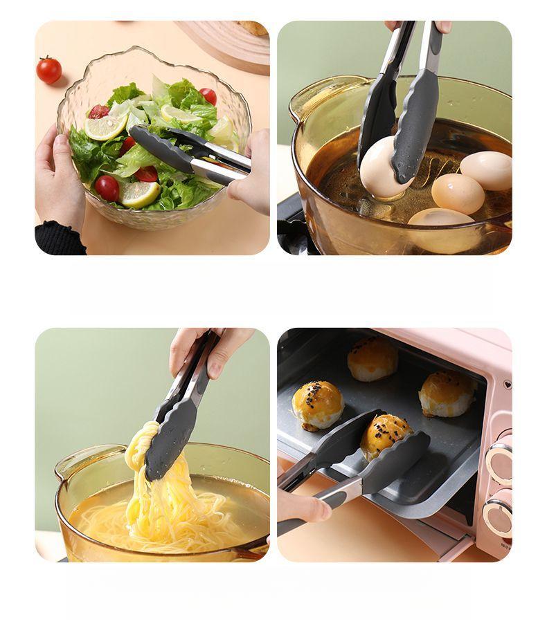 Product Introduction of Silicone Kitchen Food Tongs – Heat-Resistant Stainless Steel Cooking Tongs for BBQ, Bread, Steak, and Grilling 6