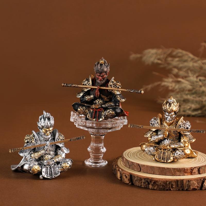 Product Introduction of National Fashion Black Myth Wukong Hand-Made Imitation Green Sandstone Small Ornaments Creative Living Room Tea Table Decoration Tea Ornaments Decoration Gifts 1
